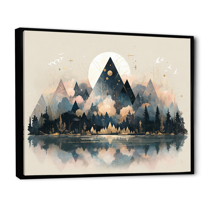 Montagnes sauvages vives - art mural abstrait dans le salon, H 34 po x l 44 po x P 1,5 po, Cadre flottant noir