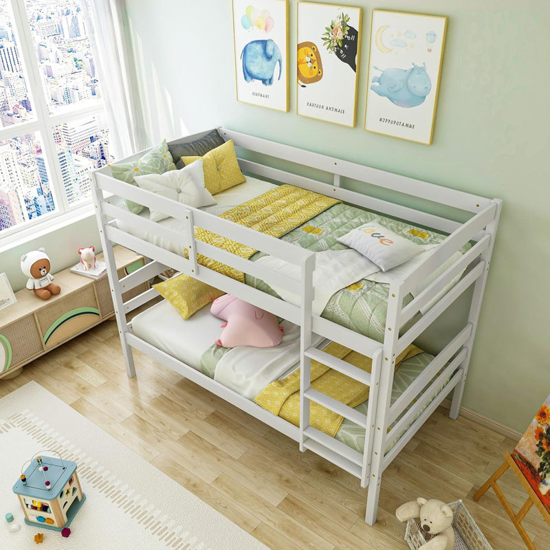 Lit superposé simple en pin massif peu encombrant, design blanc polyvalent pour les enfants et les adolescents