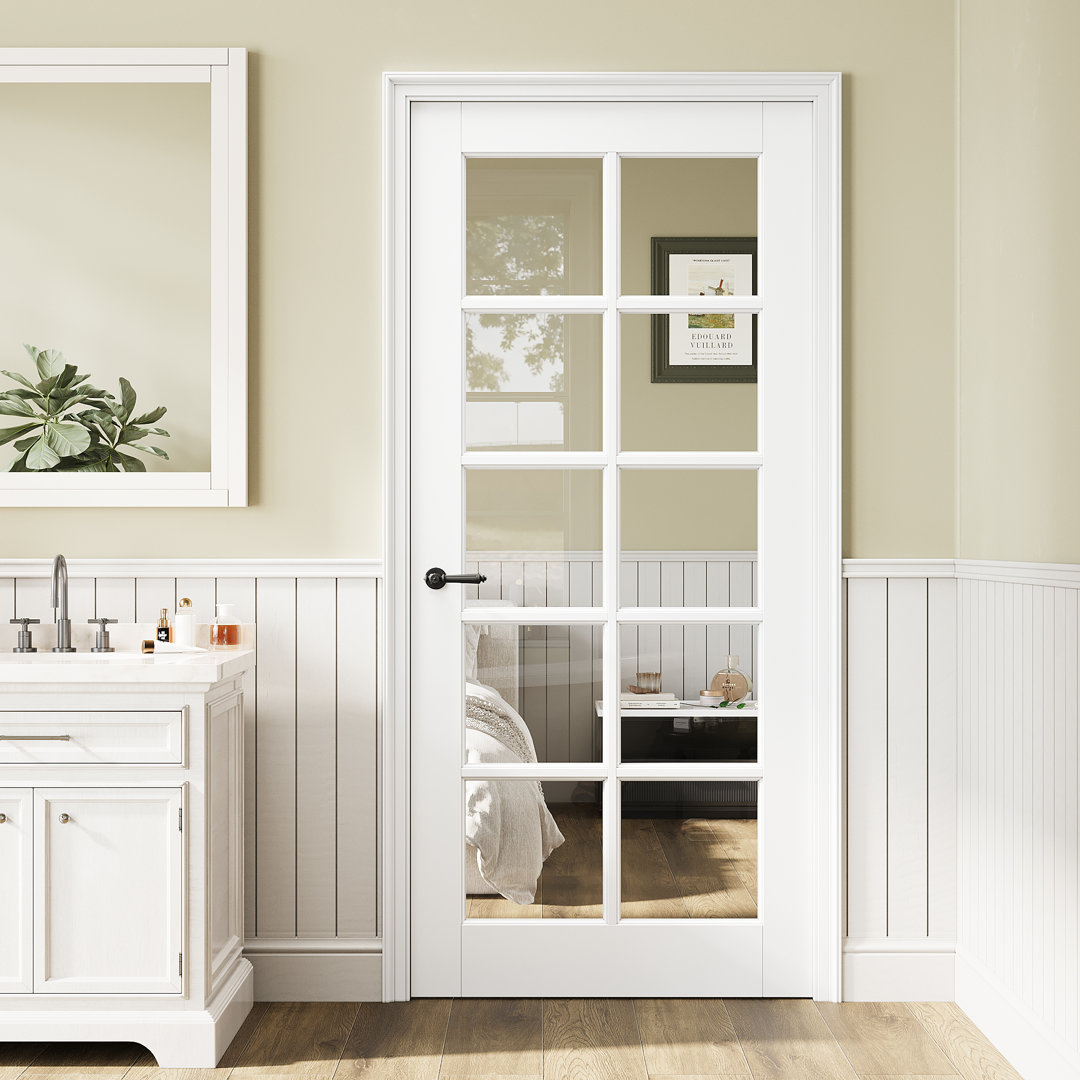 Interior Clear Glass Door 10 Lite Primed Pantry Door Slab Solid Core Modern Standard Door For French Door Without Hardware ARK DESIGN 