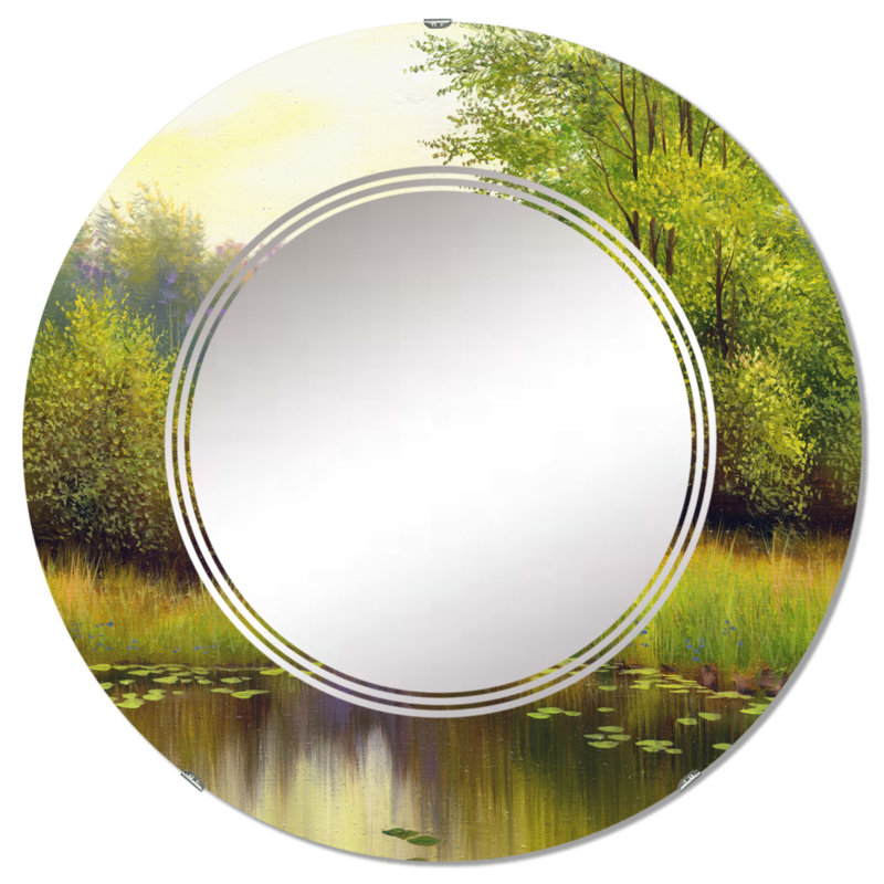 Beautiful Summer River Green Landscape I - Miroir mural rond, 24 po x 24 po