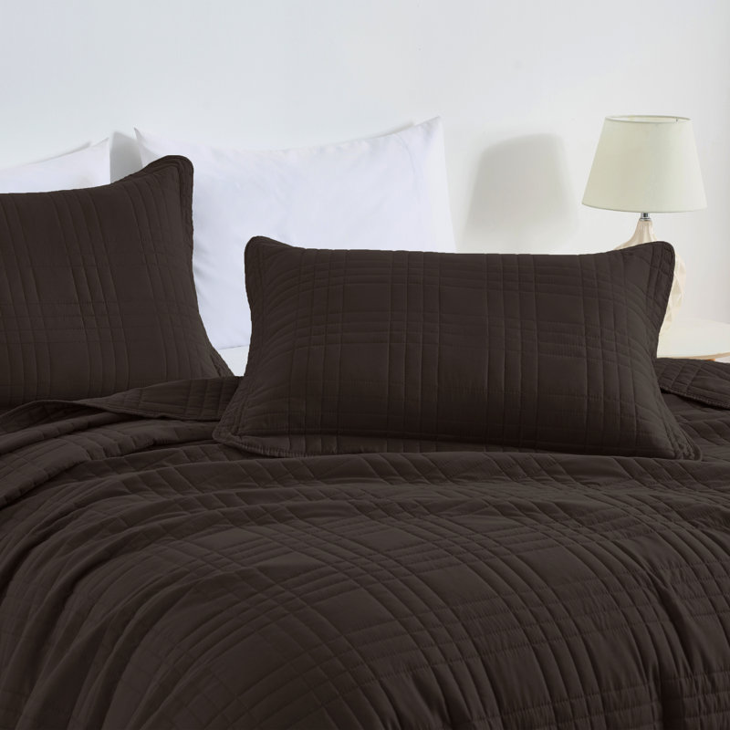Lightweight Microfiber Reversible 3 Piece Coverlet / Bedspread Set, Queen Bedspread + 2 Standard Shams, Brown