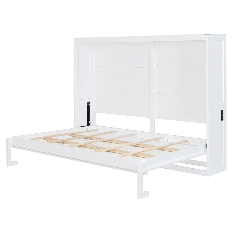 Lit escamotable en bois, Lit double, Blanc