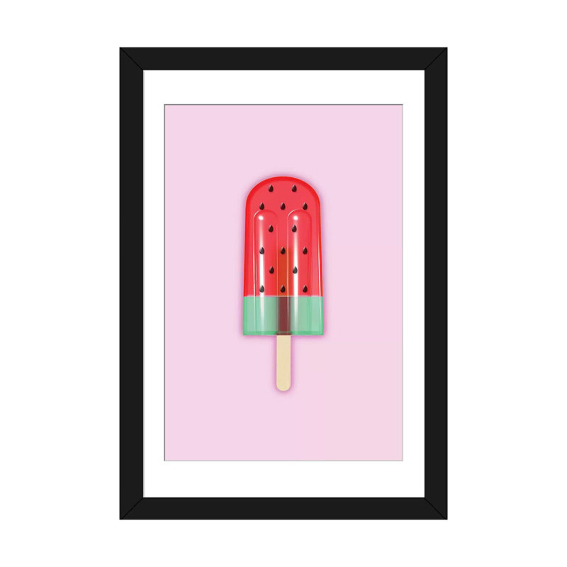« pastèque popsicle », impression sur toile tendue, H 32 po x l 24 po x P 1 po, Papier d'art encadré noir, Blanc