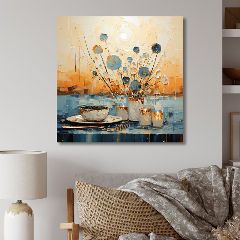 Essence culinaire bleue - Bloom, art mural en métal pour la cuisine, H 36 po x l 36 po