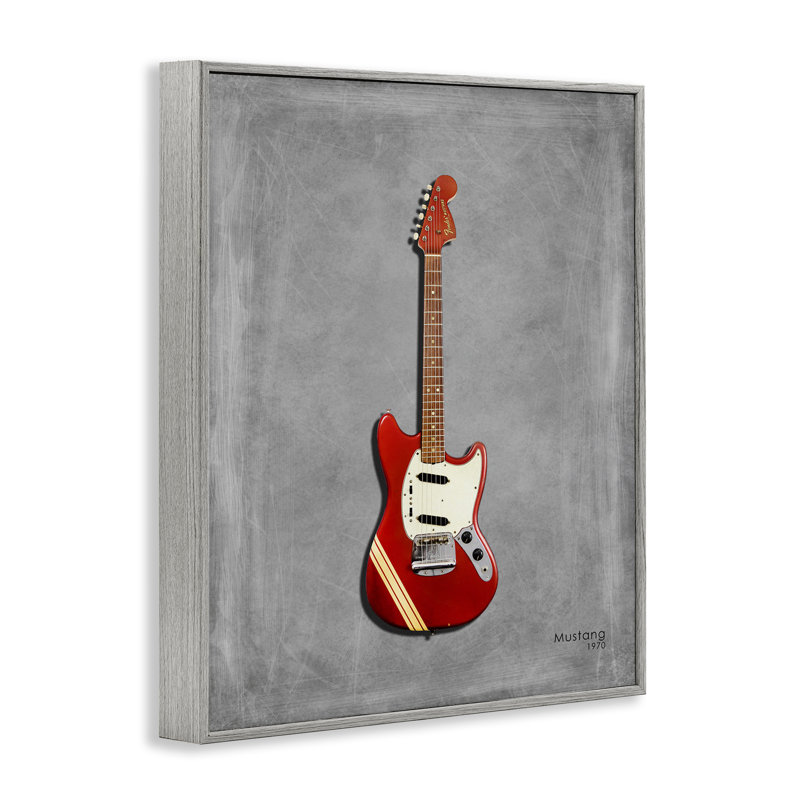 Guitare rouge sur estampe numérique grise, design par Mark Rogan, H 20 po x l 16 po, Estampe numérique Farmhouse
