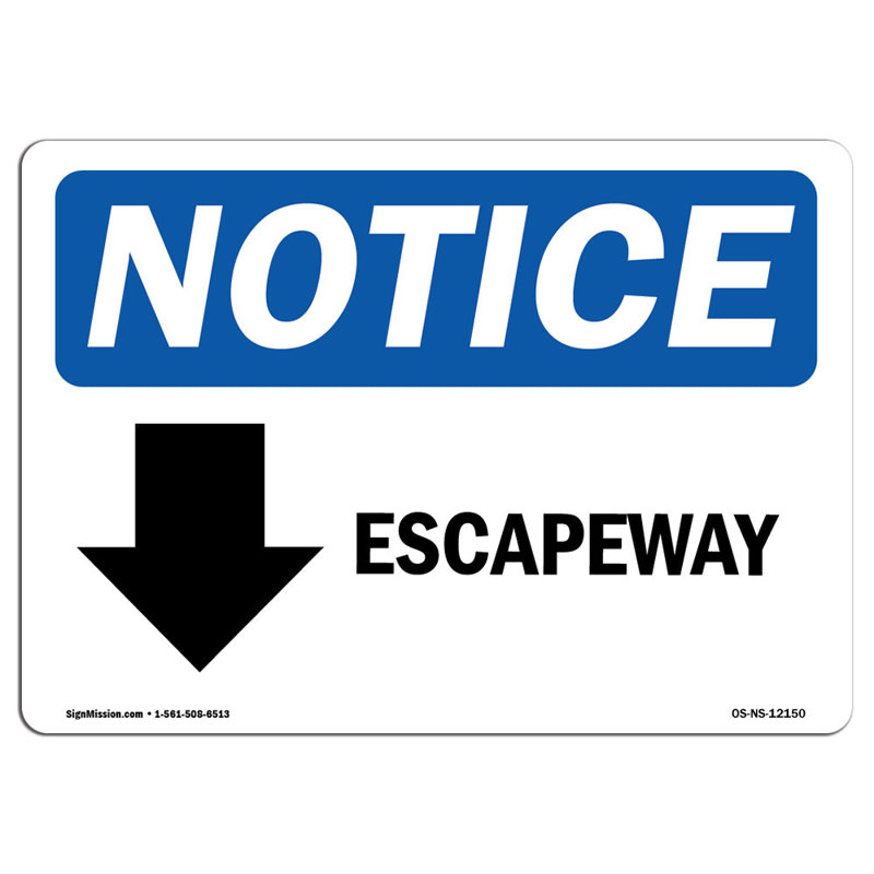 Escapeway [Flèche vers le bas] Panneau en aluminium 12 x 18, H 18 po x l 24 po x P 0,1 po