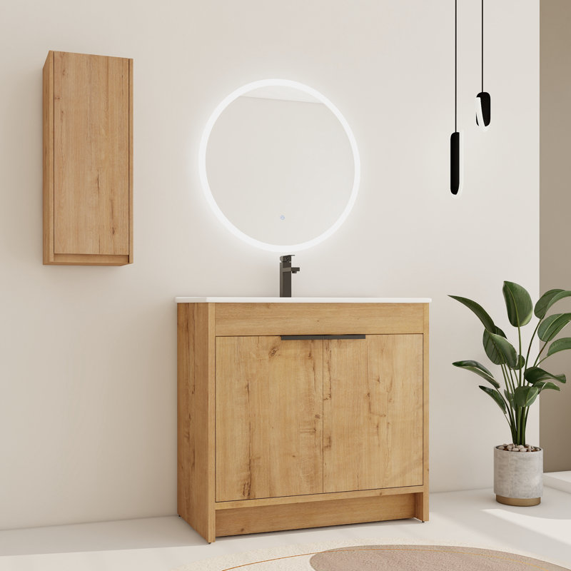 Meuble-lavabo simple 36 po avec 2 portes et lavabo en céramique et armoire latérale à fixation flottante Diandrea, 36"