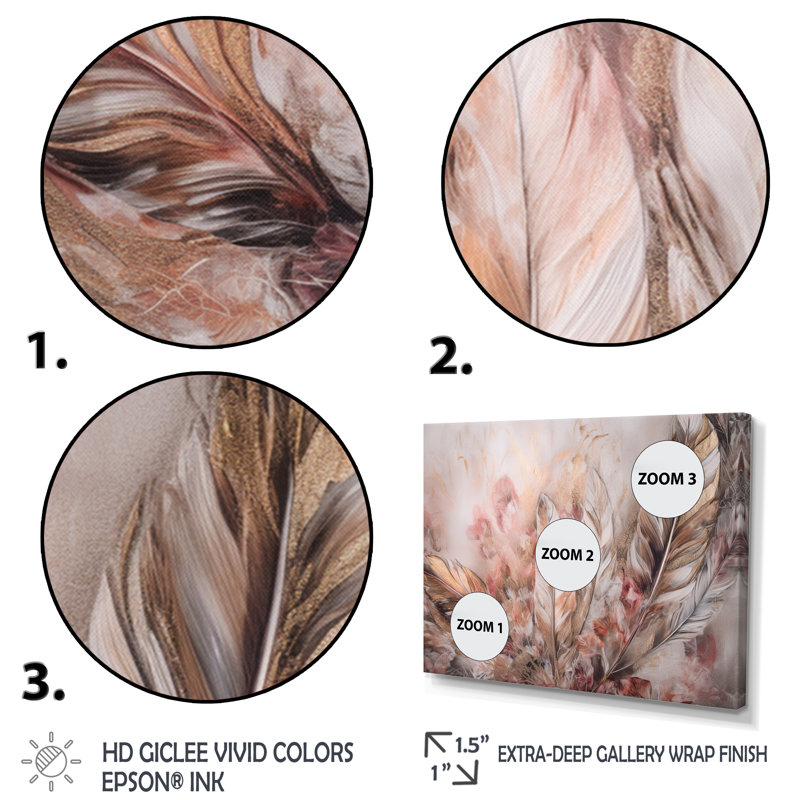 Kamariyah Gold Glamour Feathers Of Boho Fantasy IV - Glam Feather, art mural encadré, Cadre simple noir
