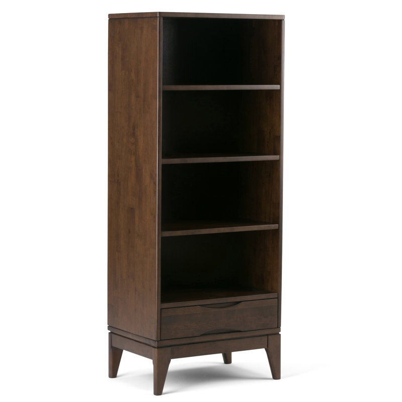 Harper 60"H Solid Wood Mid-Century Modern Bookshelf with Open Shelves and Tapered Legs, Walnut Brown