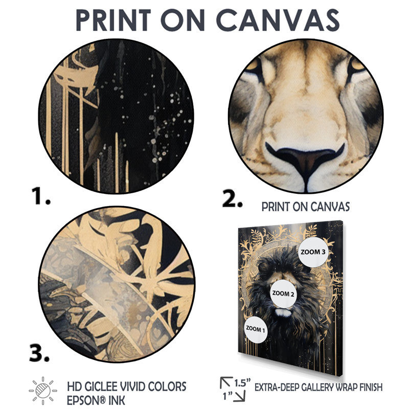 «Majestic Lion Retro Collage», art mural lion, H 20 po x l 12 po, Toile flottante noire encadrée