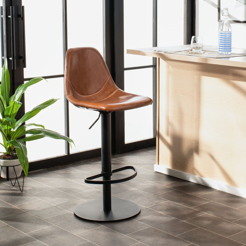 Safeta Swivel Upholstered Adjustable Height Counter Stool, Cognac