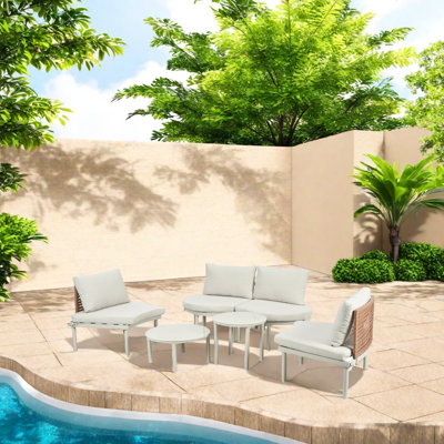 6-Piece Modular Patio Furniture Set, Outdoor Sectional Sofa With Aluminum Frame & Pe Wicker, Tempered Glass Coffee Tables, Removable Cushions, Perfect For Garden, Backyard, Poolside