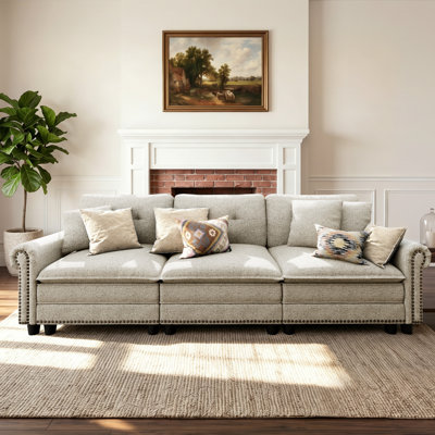 103" Modular Sectional Sofa With Nailhead Trim, Comfy Cloud Couch For Living Room, 3-seater Deep Seat Sofa With Throw Pillow