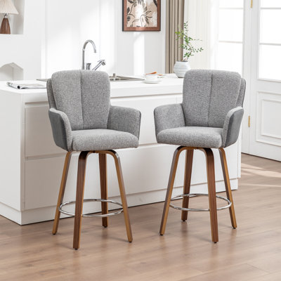 White Cozy Modern Swivel Upholstered Counter Stool With Bentwood Legs