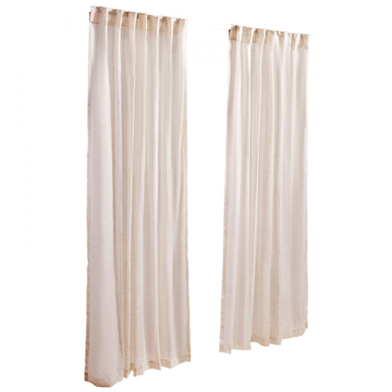 Rideaux en lin naturel, ensemble de 2 panneaux de 132 x 213 cm, semi-transparents, en lin texturé effet lin, avec pattes de fixation à œillets, pour salon ou chambre, style champêtre moderne.
