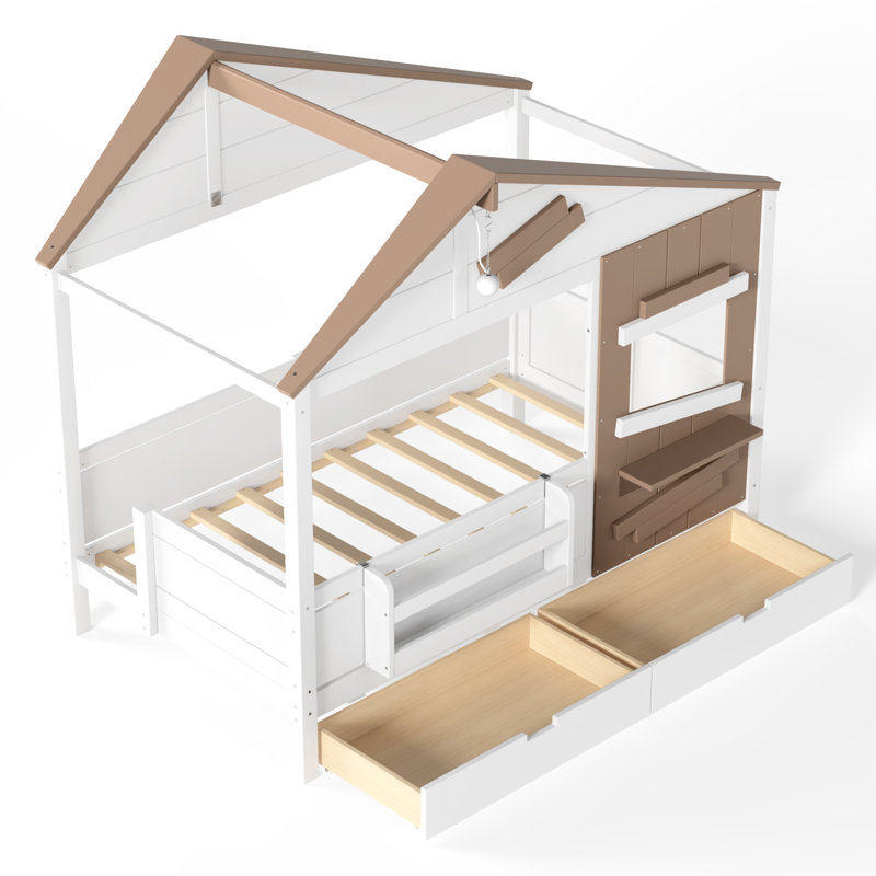 Lits avec rangement, lit simple en bois MDF de style ferme pour enfants, Blanc
