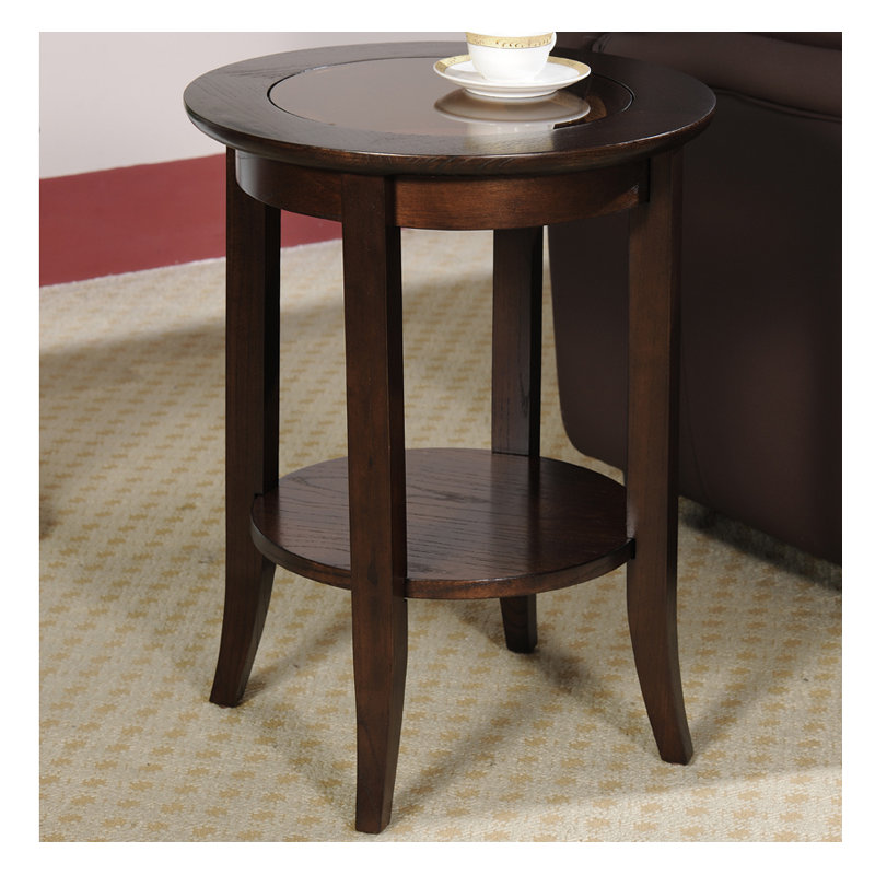 Round Solid Wood Side Table inChocolate Oak