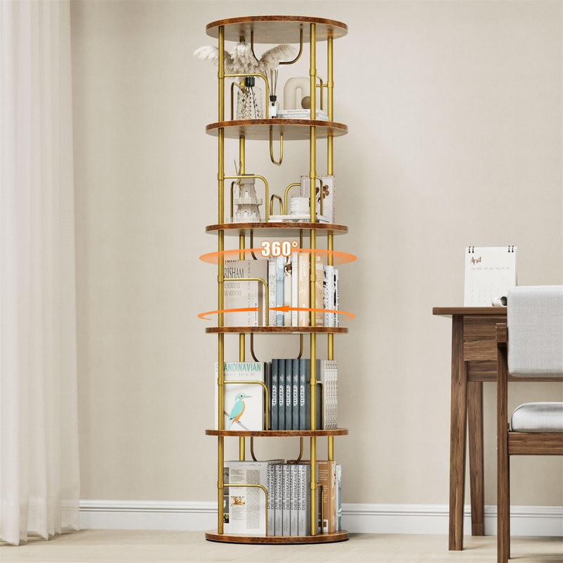 Bibliothèque rotative empilable à 5 niveaux, Doré, (5 tablettes) H 63 po x l 17,7 po x P 17,7 po