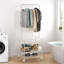 Chariot à linge en métal avec support suspendu et tablettes de rangement | Panier à roulettes 3 en 1 avec roues