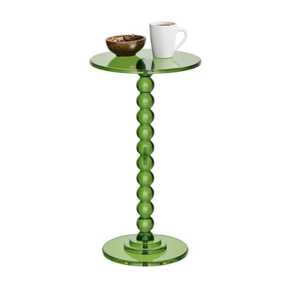 Acrylic Side Table, End Table Round Top With Solid Post For Living Room, Bedroom, Balcony, Easy Assembly(Pedestal, Green) 