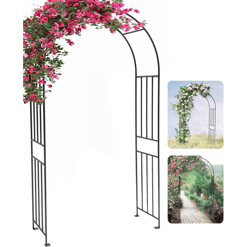 Black Powder-Coated Metal Garden Trellis Arbor, 86in