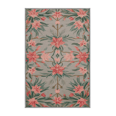 Machine Washable Botanical Gray Area Rug