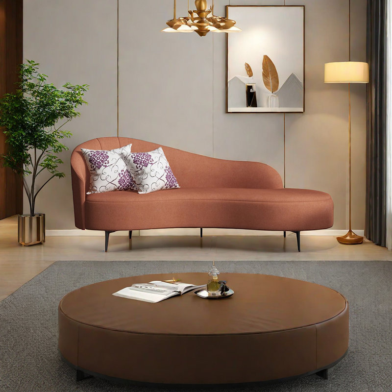 Chaise simple rembourrée en tissu éponge inclinable de style simple, Accoudoir à gauche (vu de face), Orange