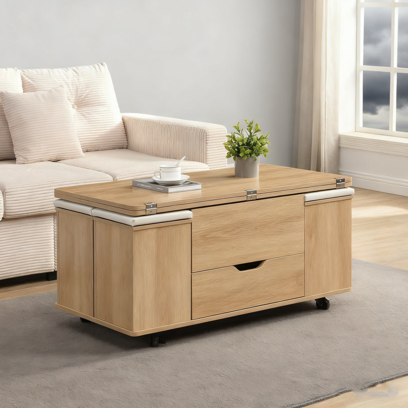 Ensemble de tables basses multifonctionnelles à plateau relevable: 4 tabourets, rangement caché et roulettes pour les espaces modernes