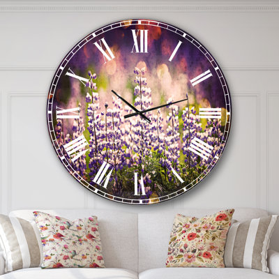 Blue Lupin Flowers on Blue Background - Traditional Wall Clock