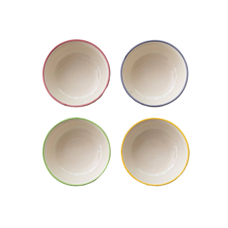 Hand-Painted Stoneware Bowl with Botanical Design