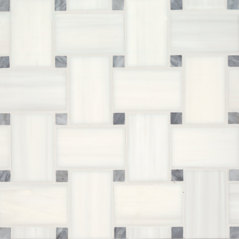 Jumbo Basketweave 12" x 12" Matte Marble Mosaic Floor and Wall Tile, White/Blue
