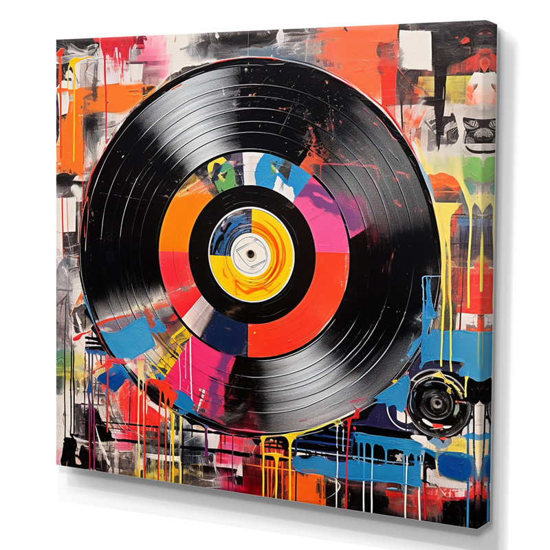 Coloré rétro vinyle III - Disques vinyle, art mural, Toile tendue, H 30 po x l 30 po x P 1 po