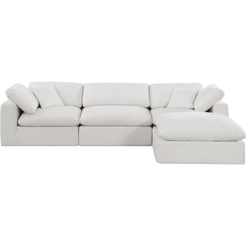 Humfrey 4 - Piece Upholstered Sectional, Cream Linen Textured Fabric