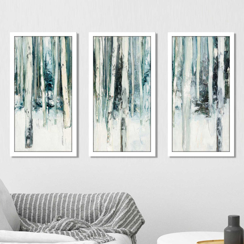 " Winter Woods III Light Trees Crop " by Julia Purinton 3 - Pieces, 52.5" W x 33.5" H x 1" D