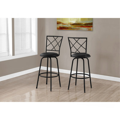 Bar Stool, Set Of 2, Swivel, Bar Height, Black Metal, Leather Look, Contemporary, Modern by George Oliver