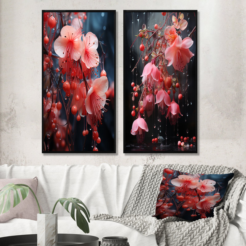 Ethelyn - Ensemble de 2 reproductions d'art sur toile Fuschia, H 40 po x l 41 po, Cadre flottant noir