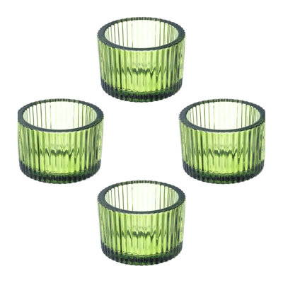 4 bougeoirs en verre vert 4 pièces