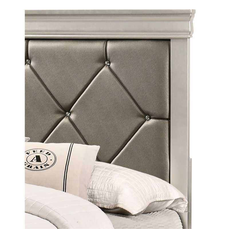 Mobilier de chambre à coucher simple beige avec lit à panneau et pavillon tapissier, Lit double