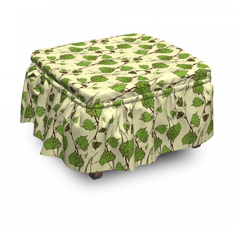 Housse pour décoratif repose-pieds, Crème feuilles de vignes / Vert lime / Brun