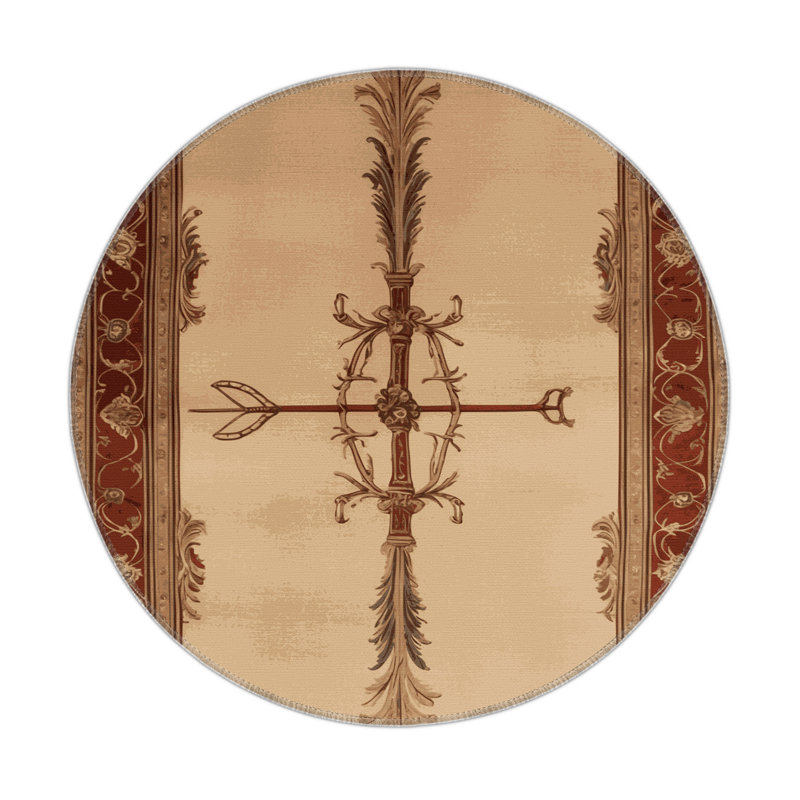 Tapis beige français d'intérieur et d'extérieur, Rond 5 pi