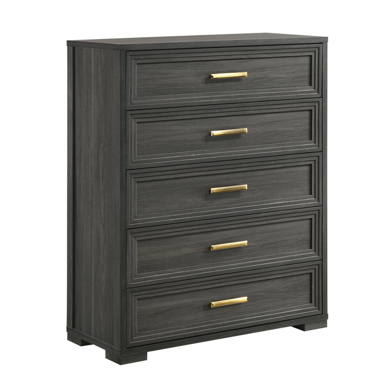 Grande commode de rangement à 5 tiroirs Liora de style contemporain aux lignes épurées, Gris anthracite