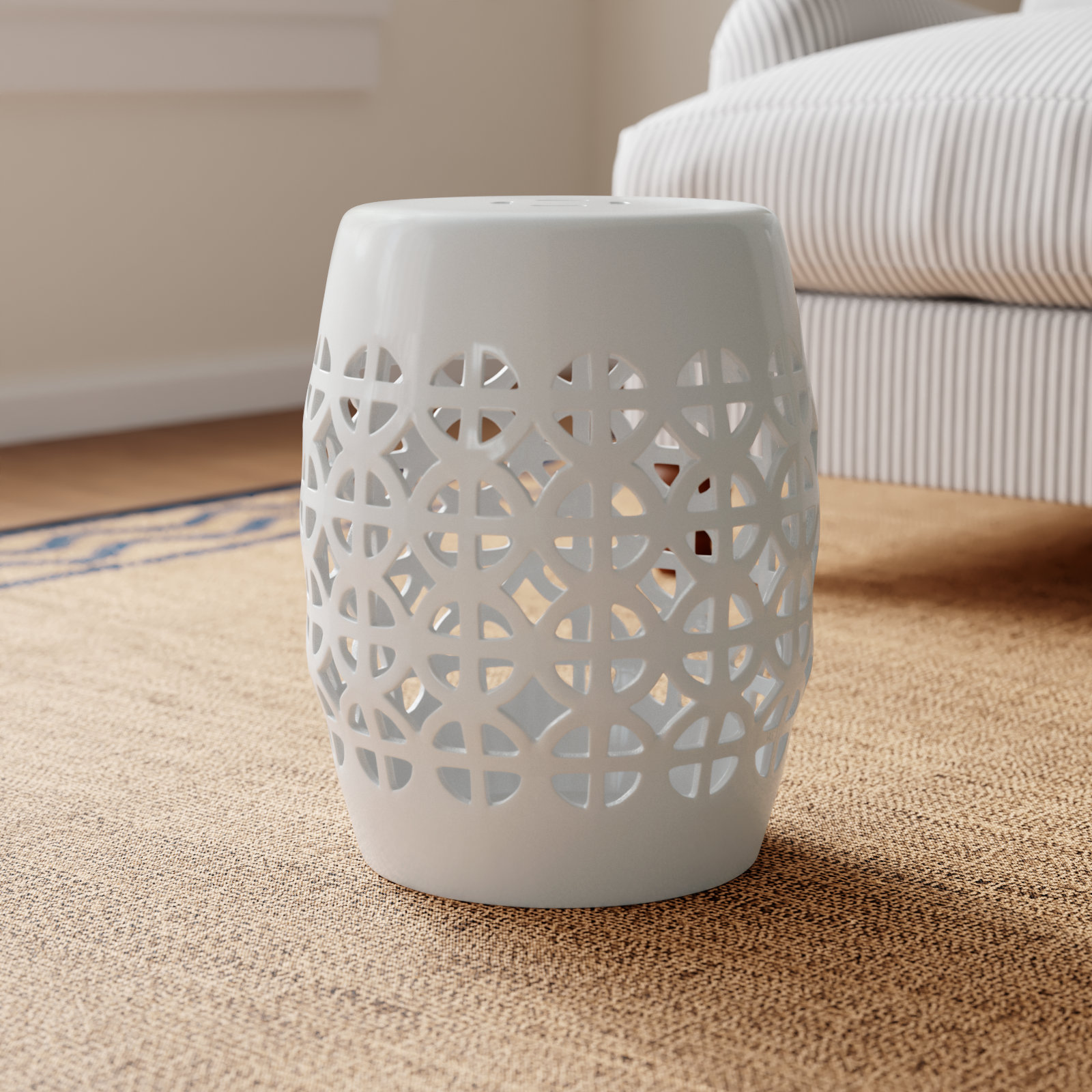 Keaton Porcelain Accent Stool, White