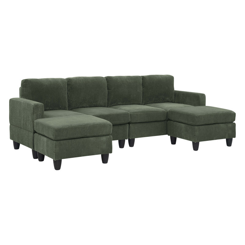 Loette 3 - Piece Upholstered Sectional, Green Corduroy