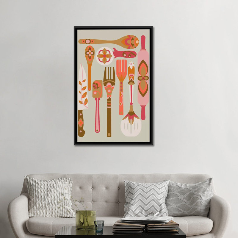 Dans la cuisine, impression sur toile tendue, Toile avec cadre noir, H 48 po x l 32 po x P 1,5 po