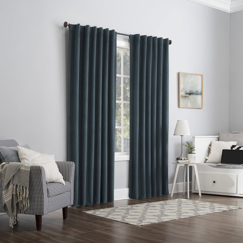 Velvet Noise Reducing Thermal Extreme 100% Blackout Back Tab Curtain Panel, Teal, 50" W x 84" L