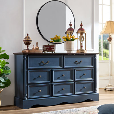 Gorritz 8 Drawers Dresser, 54" Wide Farmhouse Chest of Drawers with Charging Station