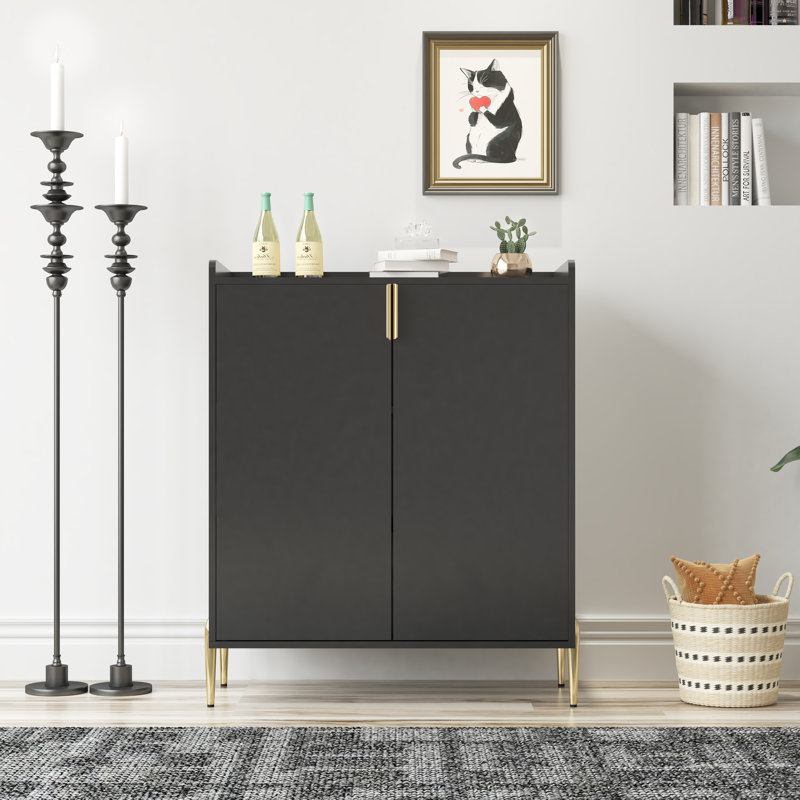 Bar à vin 2 portes avec support et tablette réglable, noir | Idée de cadeau, Matte Black