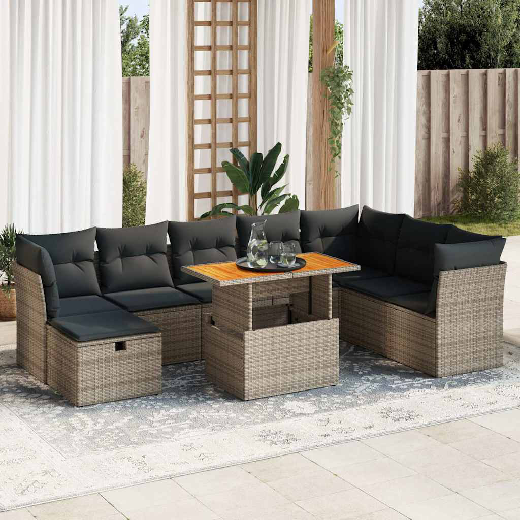 Vidaxl 9-Tlg. Garten-Sofagarnitur Mit Kissen Schwarz Poly Rattan