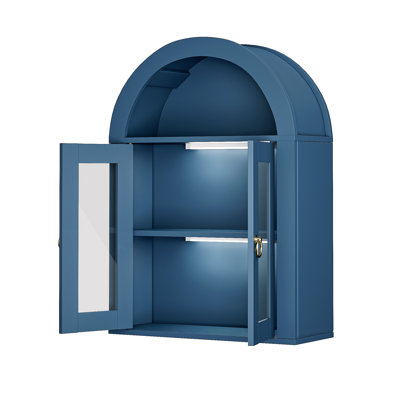 Armoire murale arquée avec portes en verre, tablettes lumineuses et réglables pour la salle de lavage, la salle de bain et la cuisine
