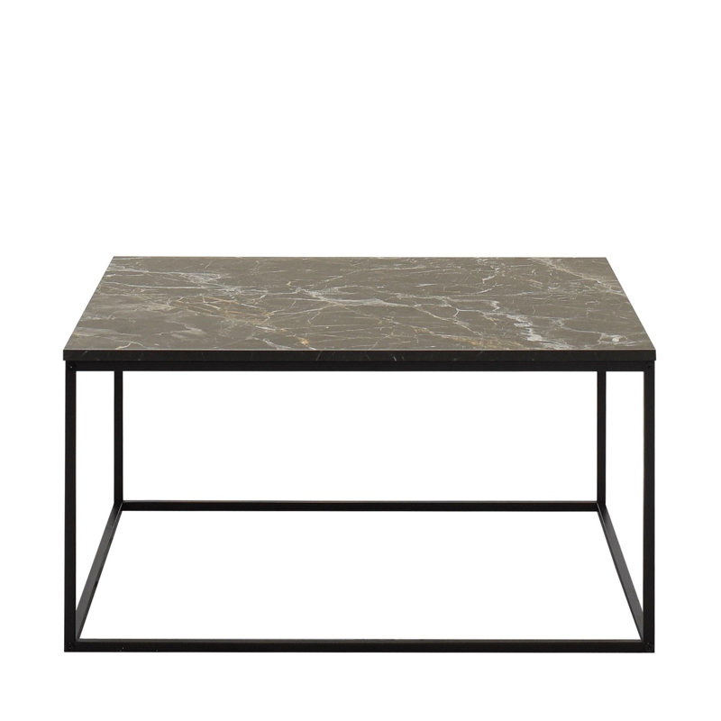 Table basse moderne avec structure en métal, finition noire et marbre, 31,5 po x 16,5 po x 31,5 po | 100% panneau de particules enduit de mélamine, épaisseur: 0,6 pouce | Design industriel élégant pour le salon et les espaces de divertissement
